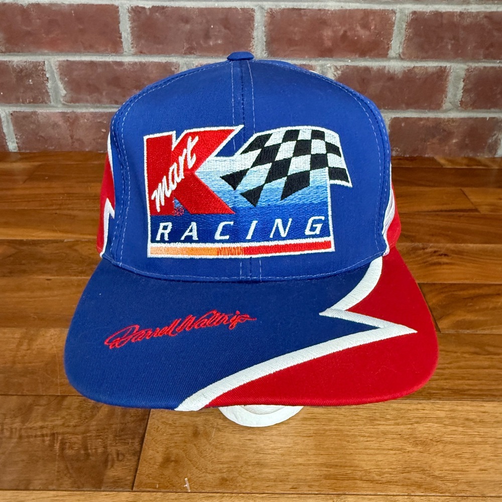 Vtg NASCAR Darrell Waltrip Kmart Racing Sharks‎ Tooth 66 Snapback Hat Blue Red